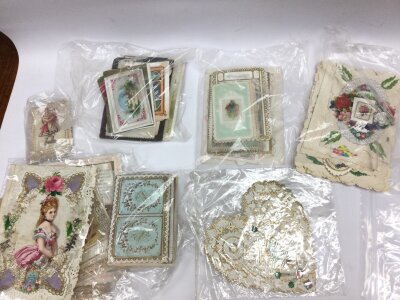 A collection of Victorian valentines cards and other Victorian cards
