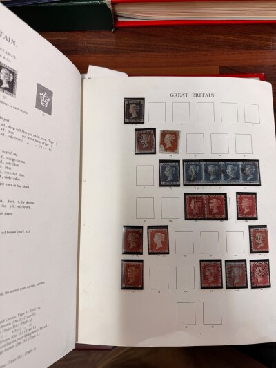 2 Albums of British postage stamps mint and used, QV to QEII, inc Penny Black, Multiple Penny Reds etc…
