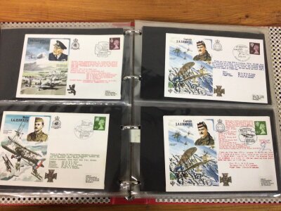 A box containing first day covers postcards including some signed covers