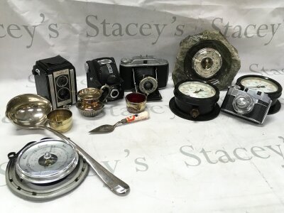A collection of gauges, cameras, barometer, EP ladle and other SP items. No reserve