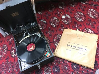 HMV portable gramophone and a collection of records (mostly classical and orchestral)