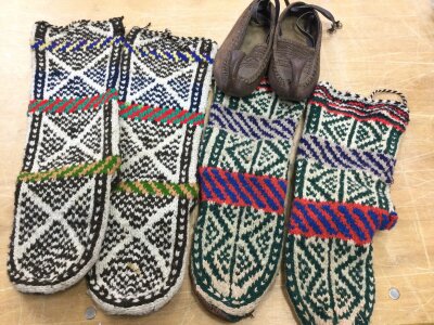 A pair Tibetan woollen boots with Leather soles and a pair of Turkish leather shoes.- NO RESERVE