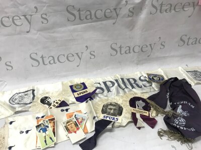 Football Spurs vintage ephemera including soccer super stars of Britain cards, rosettes and scarves- NO RESERVE