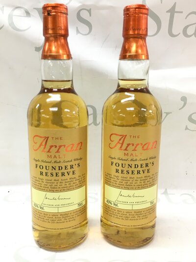 Two bottles of Arran Malt Founders reserve whiskey