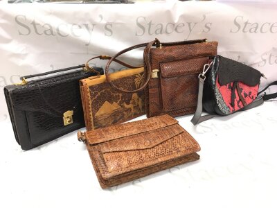 Five vintage various bags, some snakeskin