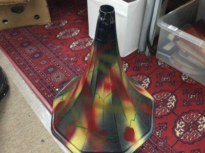 A Victorian coloured gramophone horn. Approximately 50cm tall