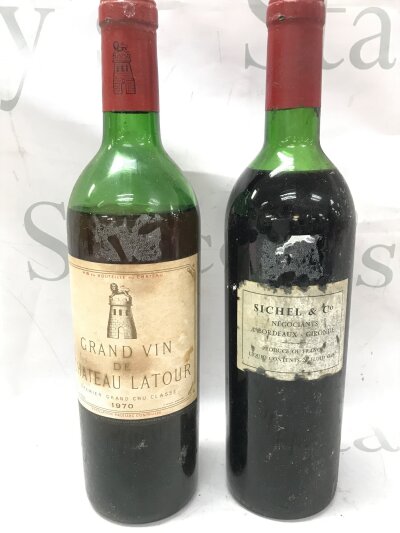 Two bottles of wine, 1970 grand vin de chateau latour and Sichel & Co Negociants A Bordeaux Gironde. No reserve