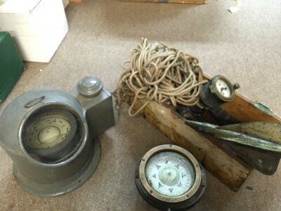 A ships binnacle compass (approx 20cm tall) and a brass ships compass (13cm wide). No reserve