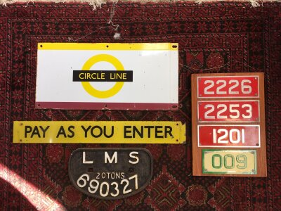 An enamel Circle Line underground sign, approx 48cm x 23cm plus three other transport signs (4).