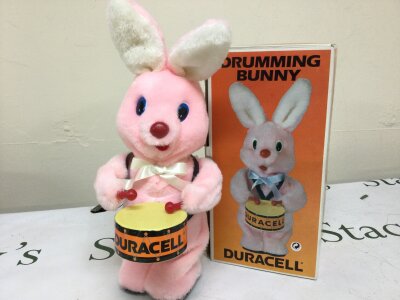 A boxed vintage Duracell drumming bunny. 36cm tall