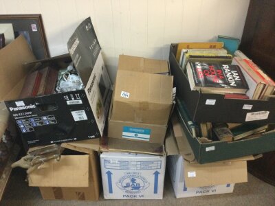 A Collection of miscellaneous items including Brooke bond albums, books, saws, naval ship photos, villeroy and Boch set (9 boxes in lot). No reserve