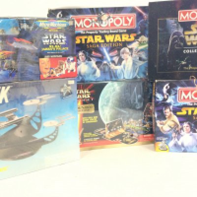 A Collection of Star Wars Board Games. A Star Trek model Kit and Star Wars Micro Machines.