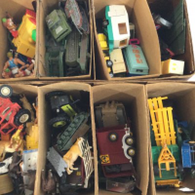 2 X Boxes Containing Playworn Diecast. Plastic Figures Etc.(2).