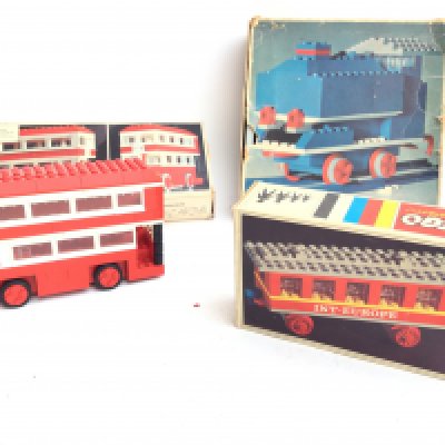 3 Boxed Vintage Lego Sets. A London Bus #313. A Passenger Coach #123 and a Train #112.
