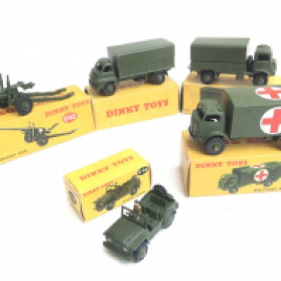 5 X Boxed Dinky Toys all Military. Including a 5.5 Medium Gun. A Military Ambulance. Etc.
