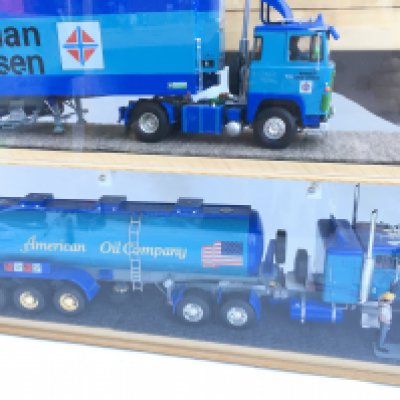 4 X Built Model Kits Off Lorrys. In Display Cases. Approx length 94cm. These cannot be posted.(4).