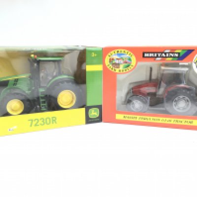 A Boxed Britains Massey Ferguson 6140 Tractor #09449 and a John Deere 7230R Tractor #43089A1.