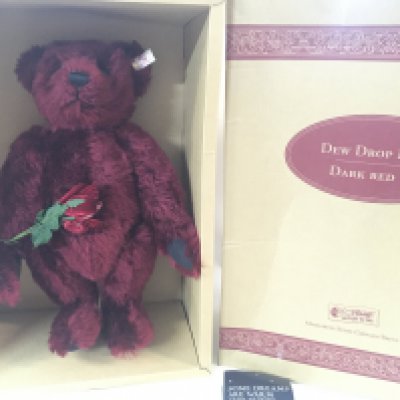 WITHDRAWN - A Boxed Steiff Dew Drop Rose. Dark Red.