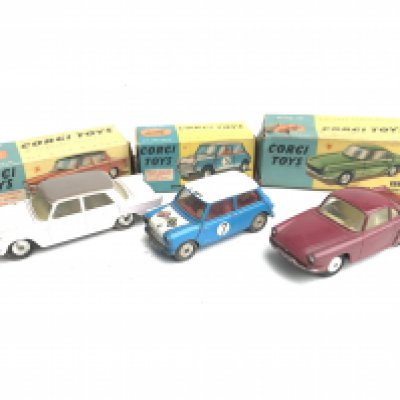 3 X Boxed Corgi Diecast Vehicles. A Fiat 2100 #232. A Morris Minor #227 and a Renault Floride #222. No Reserve.