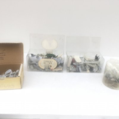 4 boxes containing a varied selection of metal figures and accessories from a Warhammer collection mostly unpainted