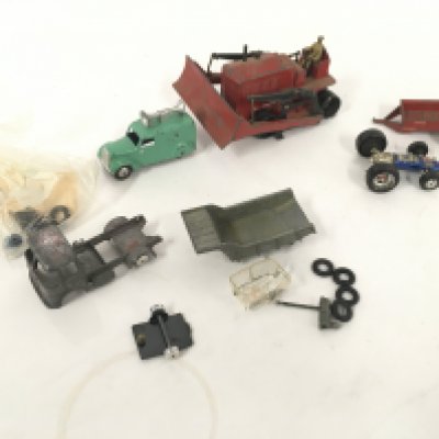 A collection of of Playworn Diecast vehicles by Dinky and Corgi plus some spare parts NO RESERVE