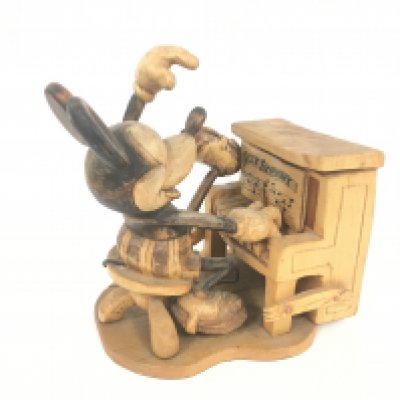 A 1936 1 Off Carving From a Islington Shop Window For Book Displays. A Mickey Mouse Playing the Piano. Approx Height 22Cm