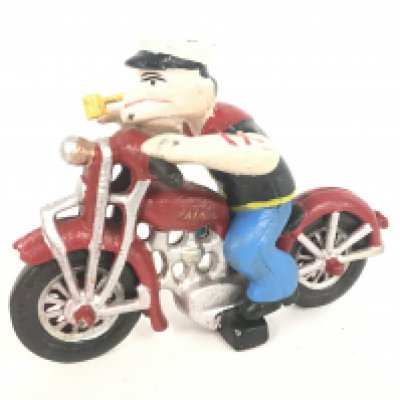 A Cast Iron Popeye on Motorbike.