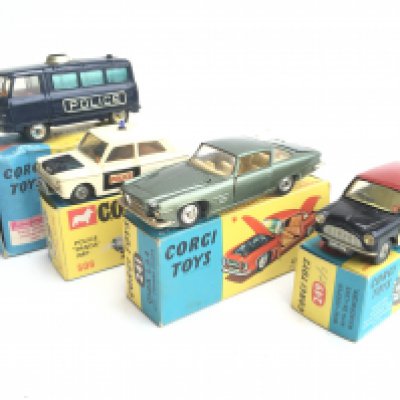 4 X Boxed Corgi Vehicles. A Commer Police Van #464. A Police Panda Imp 506. A Chia L.6.4 #241 and a Mini-Cooper #249.