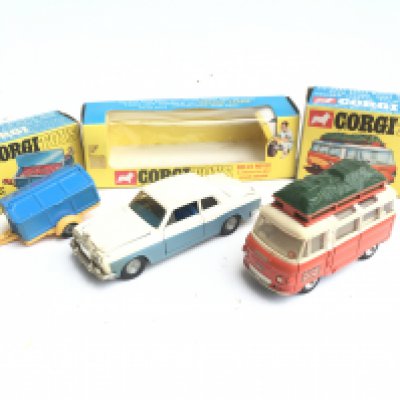 A Boxed Corgi Pennyburn Workmans Trailer #109. A Rolls Royce #273 and a Holiday Camp Special #508.