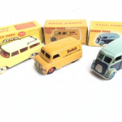 3 X Boxed Dinky Toys. A Rambler Cross Country Station Wagon #293. A Bedford 10 CWT.Van Kodak #480 and a Morris Commercial Van-Capstan #465.