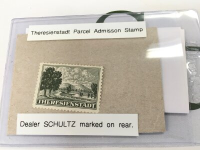 A Theresienstadt Parcel admission stamp Dealer SCHULTZ marked on rear