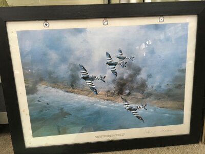 Robert Taylor print “Johnnie Johnson leading 144 Canadian wing over the Normandy beaches 6th June 1944” frame dimensions 48x59cm