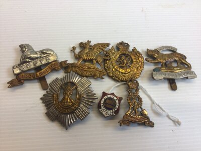 A Collection of Military Cap badges and a small enamel badge.