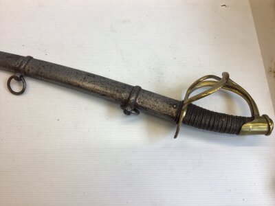 A mid 19th century Sabre sword possible American Civil war 1840-50  The brass ricasso stamped .30 reflecting blade length conforming to US Civil war swords.