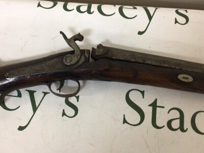An Antique Muzzle load percussion sporting rifle for restoration half length walnut stock. Steel barrel