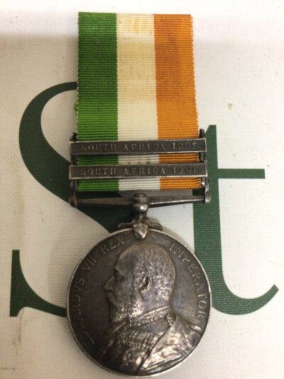 An Edward VII South African medal awarded to 803 Coprl J Longley The Queens Regiment with campaign bars for 1901 & 1902