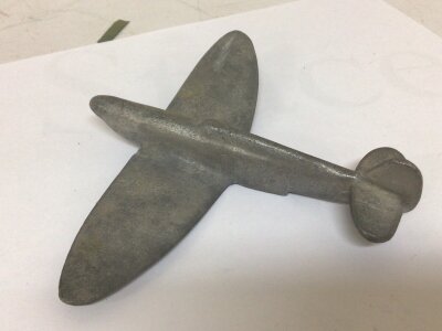 A Post II world war Aluminium model of Spitfire possibly made from II world war salvage or trench art.