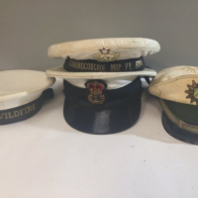 A collection of cloth Caps. HMS Wildfire RAF German Police Russian Navy (5)