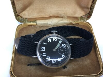 A WW1 silver cased officer's trench watch, seen working.