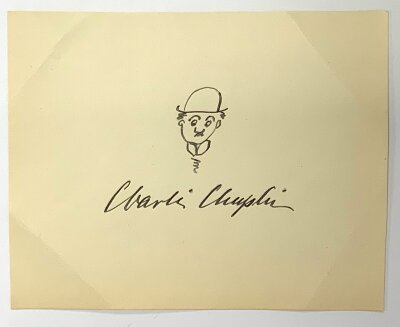 Charlie Chaplin, 1889-1977, sketch and autograph.