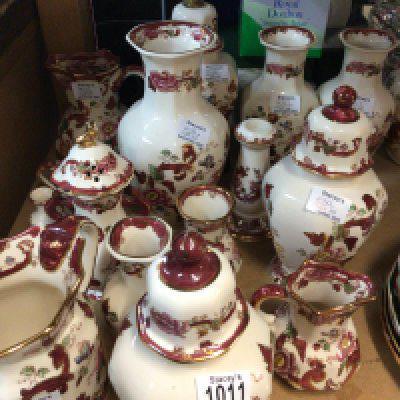 A collection of 20th century Masons Mandalay Red ironstone china jugs vases and a lamp. No Reserve.