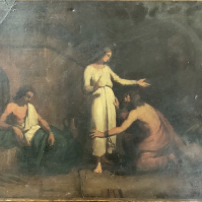 An early oil on canvas painting, religious subject, re-lined. 40cm x 32cm.- NO RESERVE