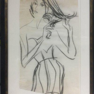 Brian Stonehouse MBE 1918-1998. A framed and glazed charcoal study for a fashion illustration probably for American Vogue circa 1953, approx 52cm x 76cm. Comes with book about the artist.