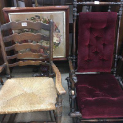 Two rocking chairs with rush and upholstered seats .- NO RESERVE