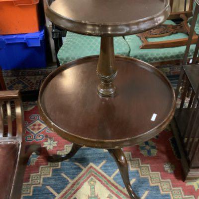 English Georgian two tier mahogany dumb waiter table with tripod base. Height .93cm x Diameter. 62cm-- NO RESERVE