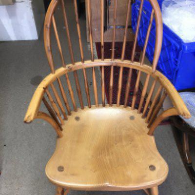 A yew wood traditional Windsor stick back chair, T&J Ingram Stoke sub hamdon 1983