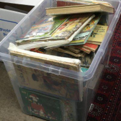 A large collection of 20th century children's books including pop up books, Father tucks annual, Annie get your Gun , vintage maps, tale of a lonesome lamb, Enid Blyton magazine, Cinderella Magic wand book, Tin Tin, Puss in Boots, Andy Pandy and the queen of hearts pop up book Etc. This lot cannot be posted