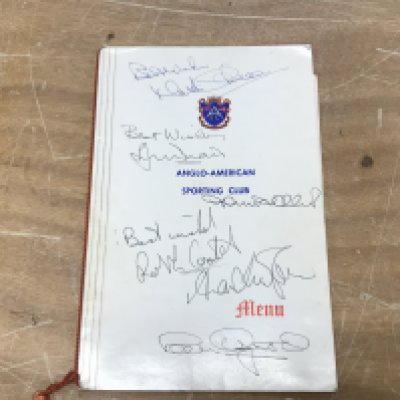 Anglo American sporting club boxing dinner menu with number of signatures including Joe Bugner, . Postage category A- NO RESERVE