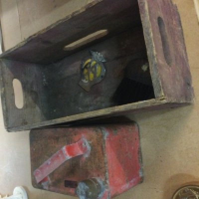 A Schweppes box together with a petrol can .- NO RESERVE