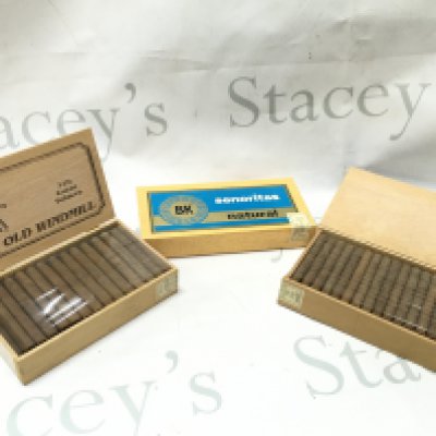 Three boxes of cigarillos including The Old Windmill , Tobacco Alley, sealed Senoritas natural. Postage category B